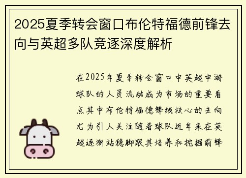 2025夏季转会窗口布伦特福德前锋去向与英超多队竞逐深度解析 2025夏季转会窗口布伦特福德前锋去向与英超多队竞逐深度解析